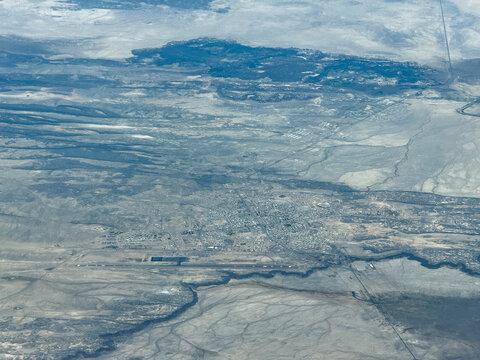 panoramic aerial view of landscape around the city of Semera in Ethiopia with Samara Airport (Sultan Alimirah Hanfare Airport ) west of the city and Awash River 