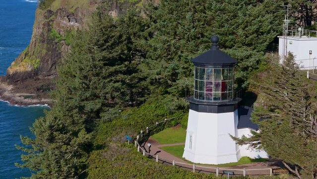 Cape Meares Lighthouse Three Arch Rocks Oceanside Oregon Coast Drone Video 11