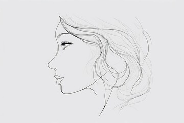 Obraz premium Abstract female face in one line. Woman face with flowers Surreal Line art female floral girl. Minimalism Abstract modern Continuous single line woman face portrait 