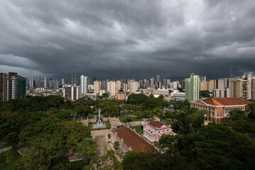 Belem City Skyline With Public Park Below and Thunderstorm Sky Above