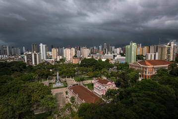 Fototapeta premium Belem City Skyline With Public Park Below and Thunderstorm Sky Above