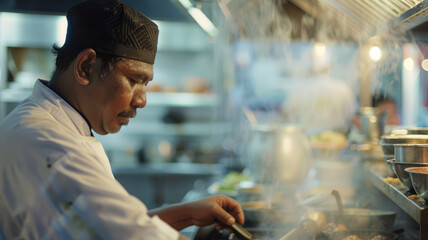 asian chef in a kitchen preparing meal