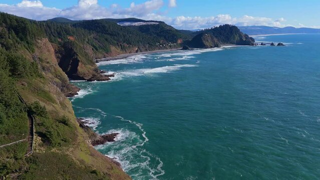 Cape Meares Lighthouse Three Arch Rocks Oceanside Oregon Coast Drone Video 8