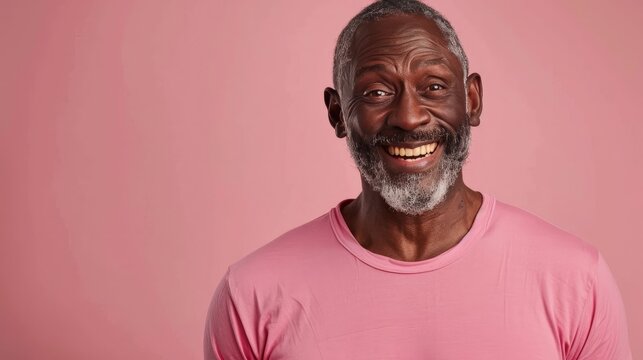 A middle-aged African American man is pretending to smile with his teeth clenched, while looking