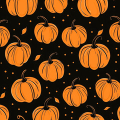 Vibrant Halloween Pumpkins on Dark Backdrop. Seamless pattern of vivid Halloween pumpkins against a stark dark background.