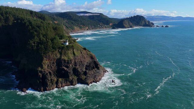 Cape Meares Lighthouse Three Arch Rocks Oceanside Oregon Coast Drone Video 7