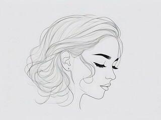 Abstract female face in one line. Woman face with flowers Surreal Line art female floral girl. Minimalism Abstract modern Continuous single line woman face portrait
