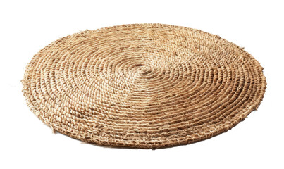 Fototapeta na wymiar round rug isolated on white, straw carpet circle decor isolated on white.
