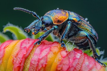 A black beetle on a flower bud