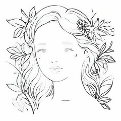 Abstract female face in one line. Woman face with flowers Surreal Line art female floral girl. Minimalism Abstract modern Continuous single line woman face portrait
