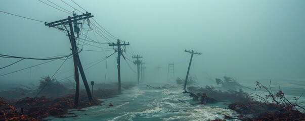 Destroyed power lines after a natural disaster