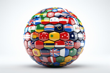 3d rendering of a sphere with flags of different countries on it