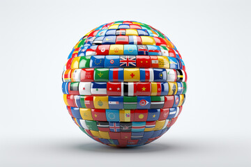 3d rendering of a sphere with flags of different countries on it