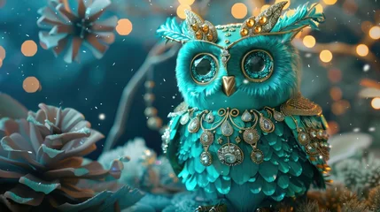 Fotobehang Craft an illustrative scene showcasing a turquoise owl © lara
