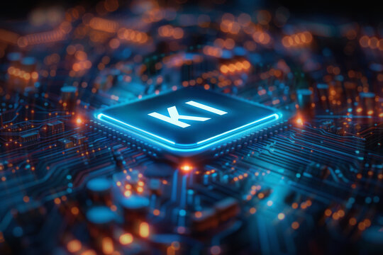 Motherboard mit KI-Zeichen auf der CPU - Radial-Blur-Effekt