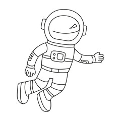 Cute Astronaut in cosmos. Coloring book illustration. Hand drawn doodle cartoon