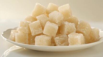 Brown sugar cubes on a glass bowl