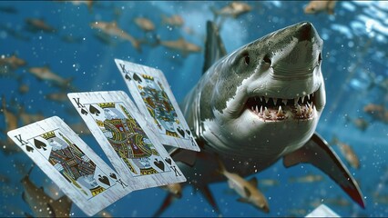 Shark Playing Cards 'Card Shark' Funny Meme Moment Silly Animals - obrazy, fototapety, plakaty