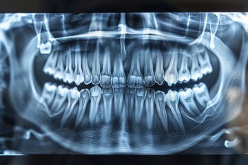 High-definition panoramic dental x-ray showing adult teeth - obrazy, fototapety, plakaty