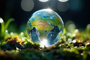 Globe on moss under sunlight