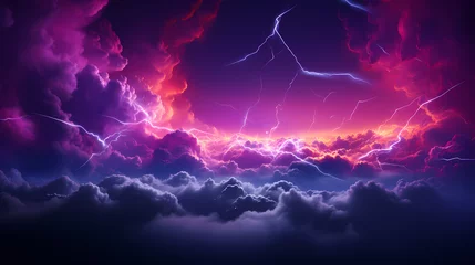 Foto op Canvas Thunderstorm, lightning and thunder in fantasy landscape © jiejie