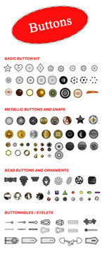 Fashion technical buttons hardware vector kit