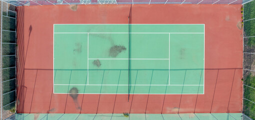 Tennis Clay Court. View from the bird's flight. Aerial photography