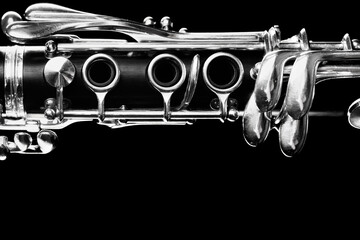 Clarinet woodwind instrument close up on black background - 765961513