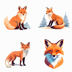 set cartoon fox different poses