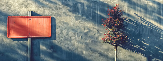 Urban textures: blank sign and plant shadow