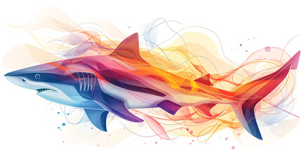Abstract Shark with Colorful Wave Patterns