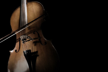 Cello with bow close up. Violoncello - 765963524