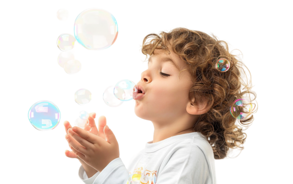 Child Blowing Bubbles Isolated on Transparent Background PNG.