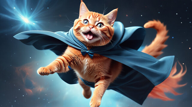 Superhero flying cat