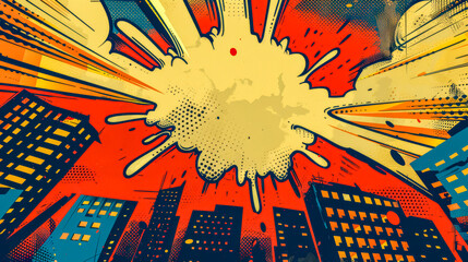 Colorful comic book city explosion background