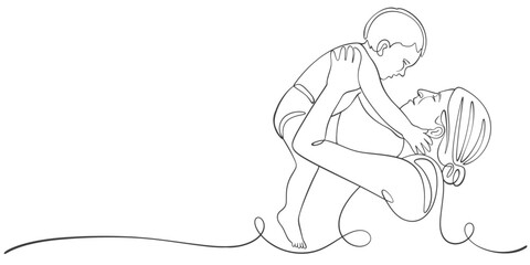 mother and daughter, Mother and son line art vector illustration, mothers day celebration background