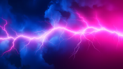Naklejka premium Neon colored lines of lightning passing through the clouds