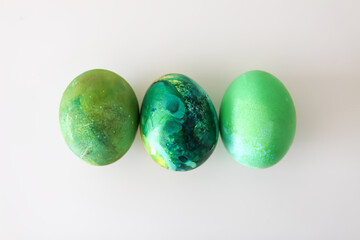 Colorful Easter eggs. Traditional Easter food and decoration.
