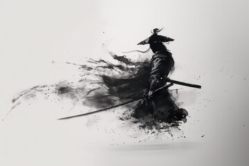 Samurai sumi-e illustration - obrazy, fototapety, plakaty