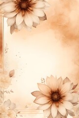 Wunderschöne florale Hintergrundgrafik mit Freifläche - Rahmen mit Blüten - Orange-Braun