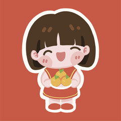 Chinese New Year Girl Kid Orange