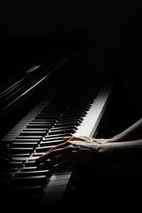 Piano keys. Pianist hands playing keyboard Piano player