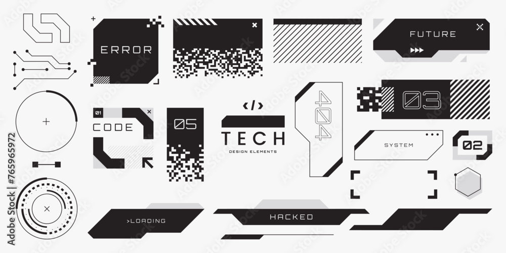 Aufkleber abstract tech elements collection. futuristic hud design elements. hi-tech cyberpunk frames and bord
