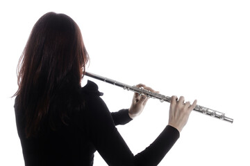 Flute player. Flutist playing flute music instrument - 765967171