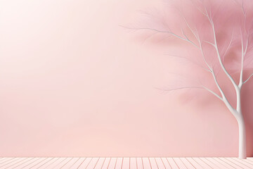 abstract tree & leaves with light pastel Pink wall. Minimalistic beautiful soft rose color copy space creative