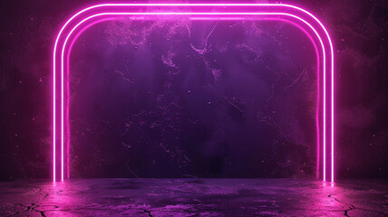 Neon rounded frame with shining effects on dark purple background