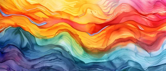 Foto auf Acrylglas Abstract marbled acrylic paint ink painted waves painting texture colorful background banner - Bold colors, rainbow color swirls wave © rileybla