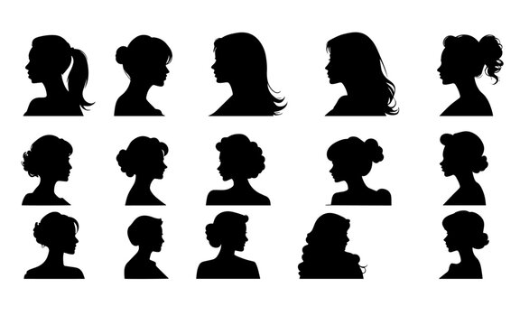 women id silhouette portraits set