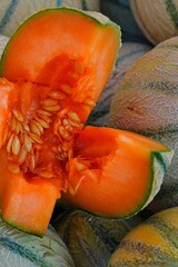 Cantaloupe melons for sale at a French farmers market - 765971393