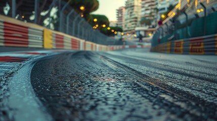 The street track has curbs and asphalt for racing cars. - obrazy, fototapety, plakaty